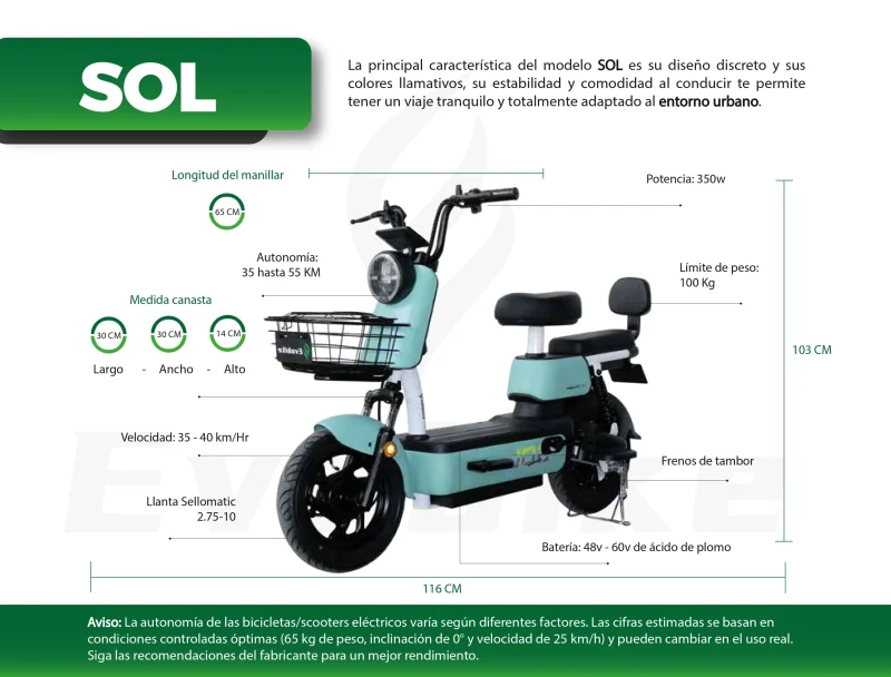 Bicicleta Eléctrica EvoBike SOL - Imagen 2