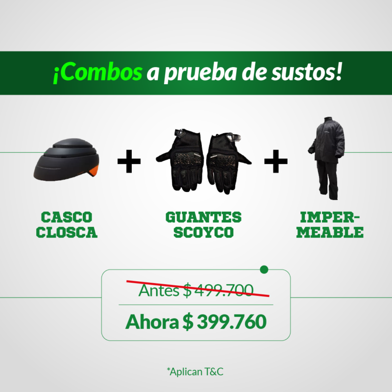 Combo Casco Closca + Guantes Scoyco + Impermeable 3 piezas