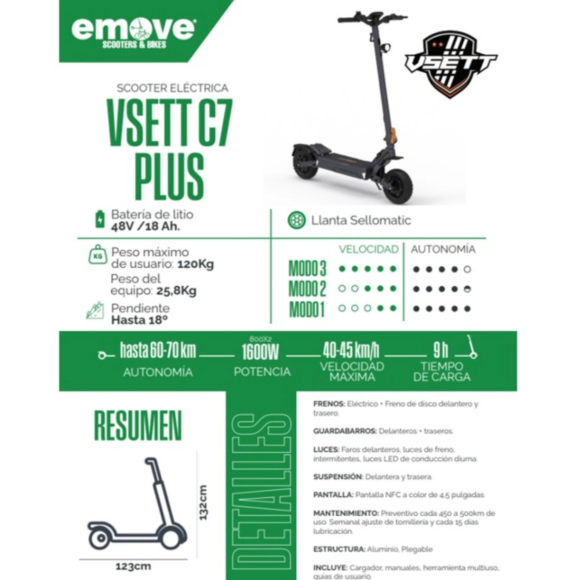 Patineta Eléctrica VSETT C7 Plus 1600W Max 45 km/h - Imagen 7