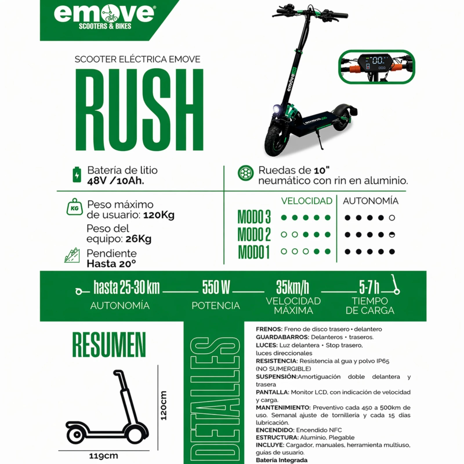 Patineta Eléctrica EMOVE Rush 550W Max 35 km/h - Imagen 2