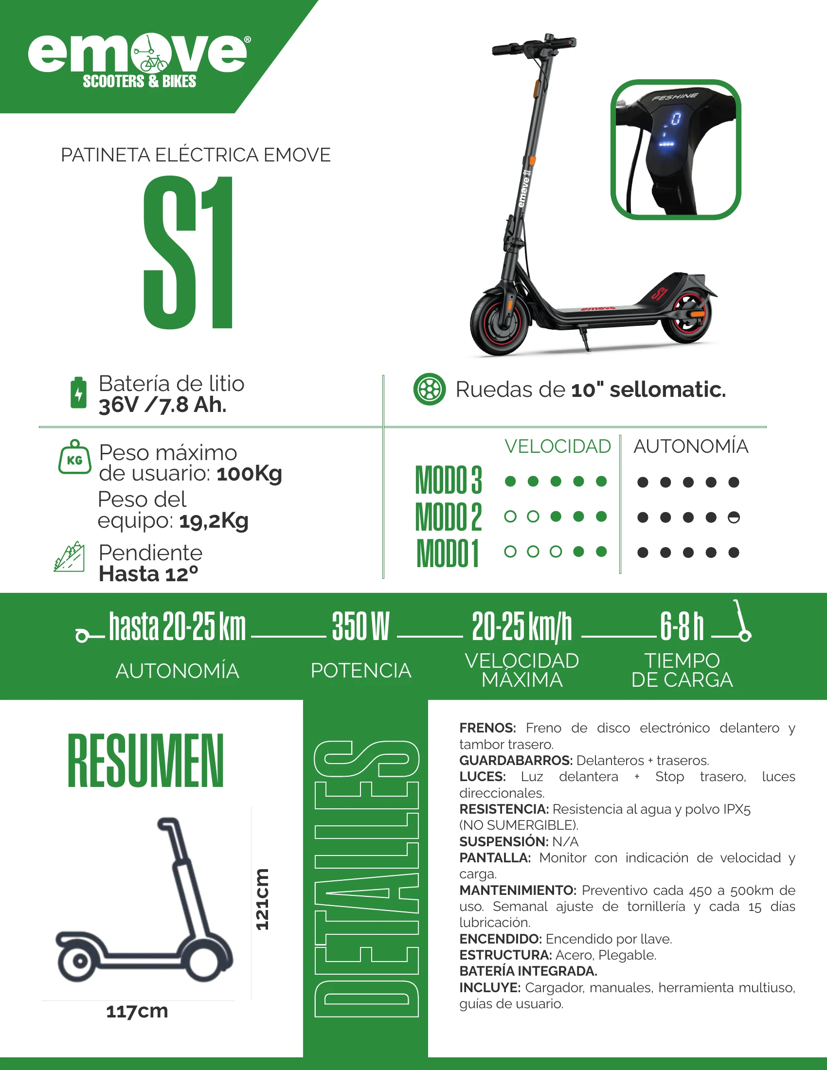 Patineta Eléctrica 350W Max 25 km/h EMOVE S1 - Imagen 2