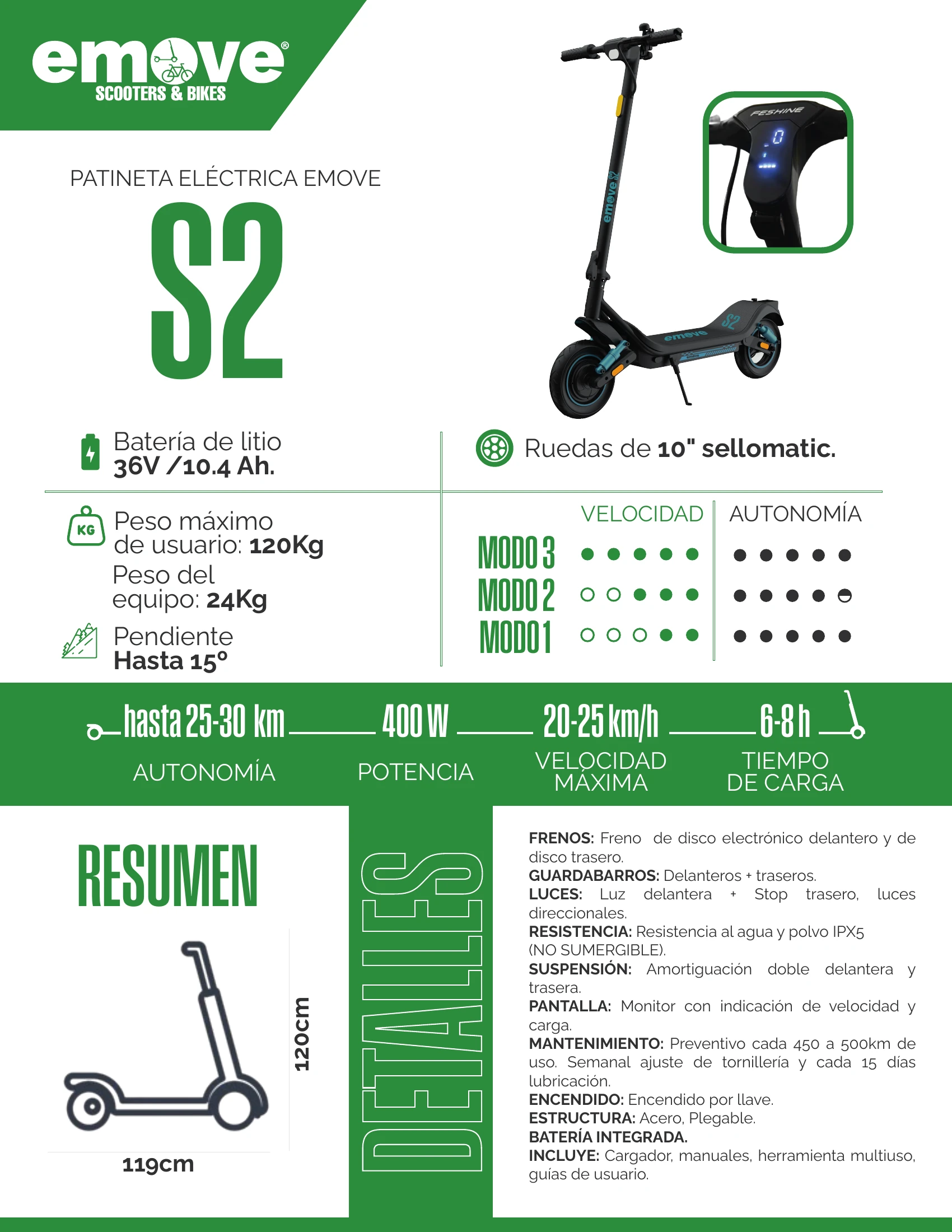 Patineta Eléctrica 400W Max 25 km/h EMOVE S2 - Imagen 2