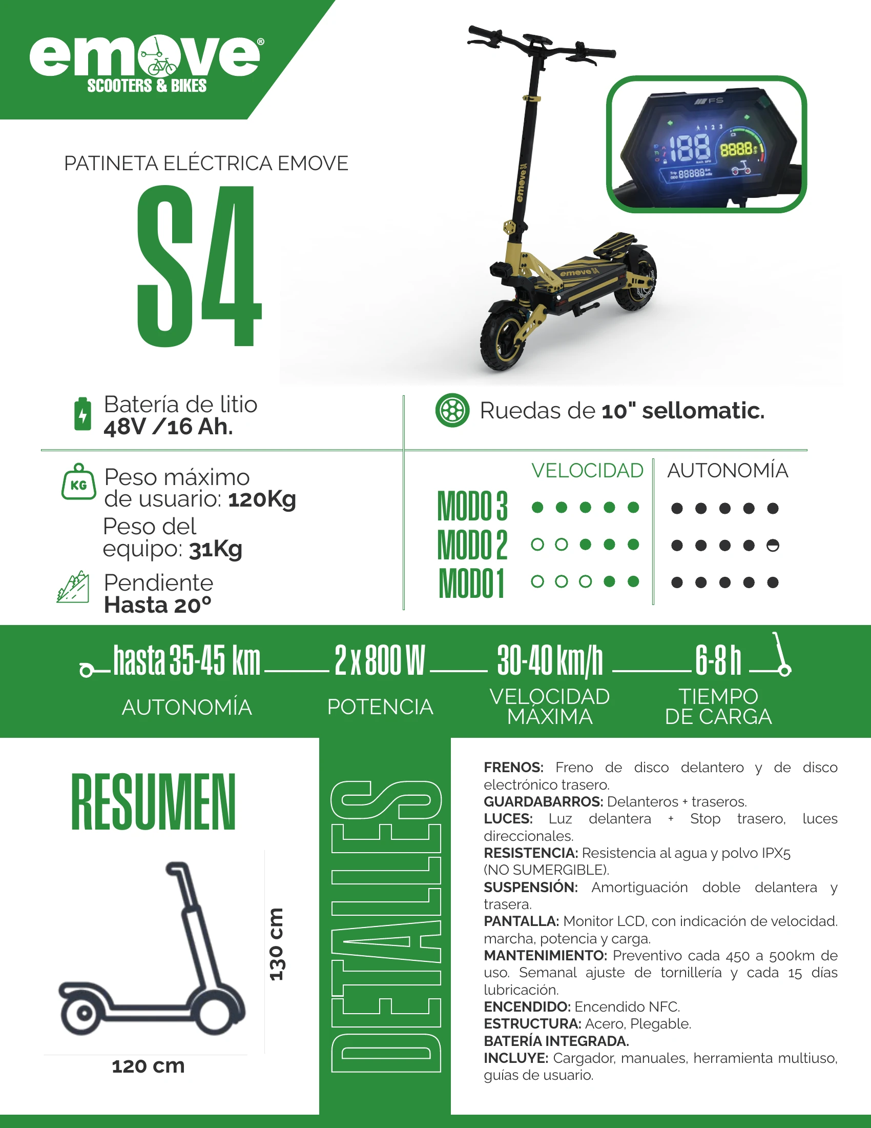 Patineta Eléctrica 1600W Max 40 km/h EMOVE S4 - Imagen 2